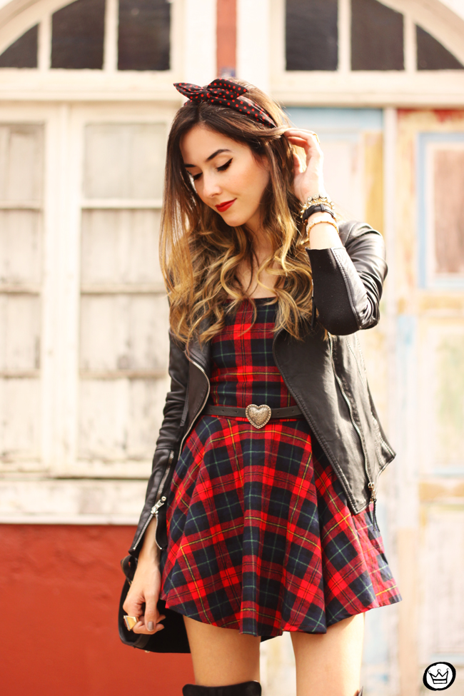 Plaid dress and Over knee boots Outfit | FashionCoolture
